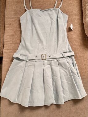 bebe Pale Blue Pleated Sun Dress with Belt